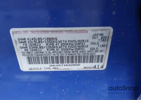 2004 Mitsubishi Outlander Xls from USA, damaged, VIN JA4LX41F44U029030